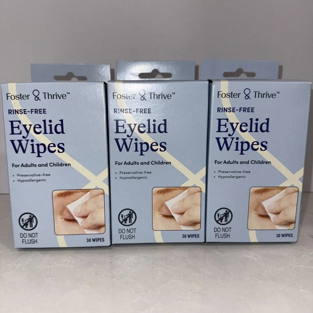 3- Foster & Thrive Rinse Free Eyelid Hypoallergenic 30 Count Boxes Total 3 Boxes
